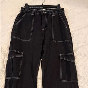 Fashion Nova Black Cargo straight leg high waist Jeans